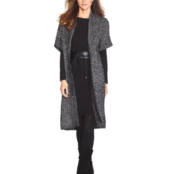 White House Black Market longline duster XS marled open cardigan short sleeve - Picture 6 of 6